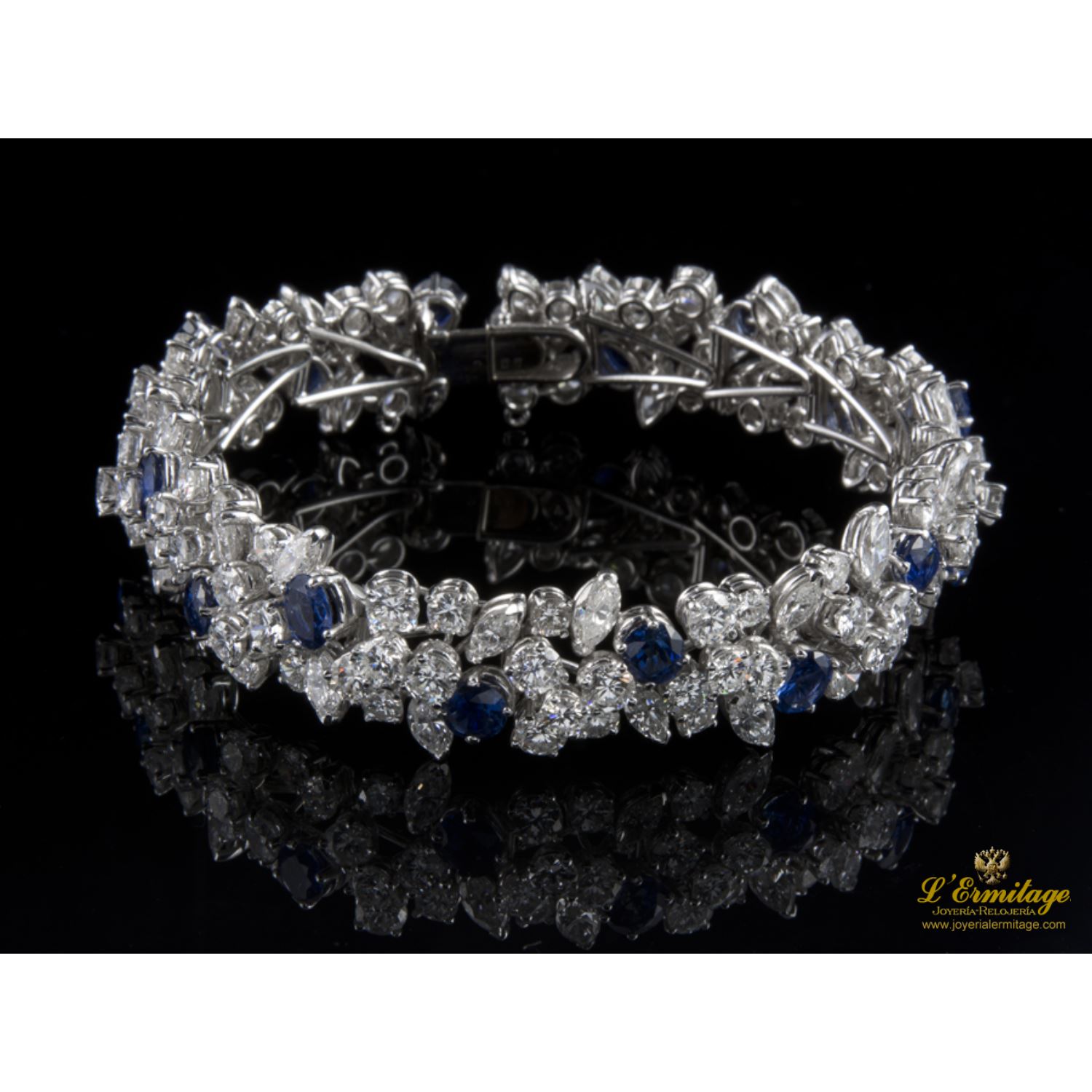 Pulsera de brillantes y zafiros francesa años 60-70 contrastada y numerada