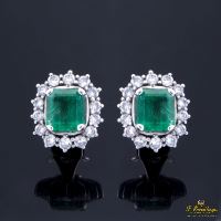 Pendientes oro blanco, esmeraldas y diamantes