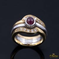 ANILLOS / SORTIJAS<BR>SORTIJA ORO BLANCO AMARILLO RUBÍ CABUC...