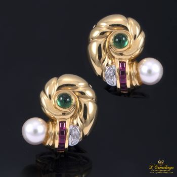 PENDIENTES<BR>PENDIENTES EN ORO AMARILLO CON PERLAS,... · ref.: (REM) 