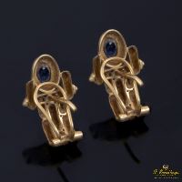 Pendientes antiguos en oro amarillo con zafiros y diamantes.