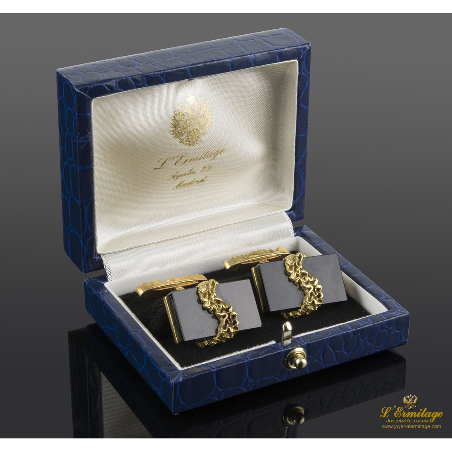 Gemelos oro amarillo y ónix 