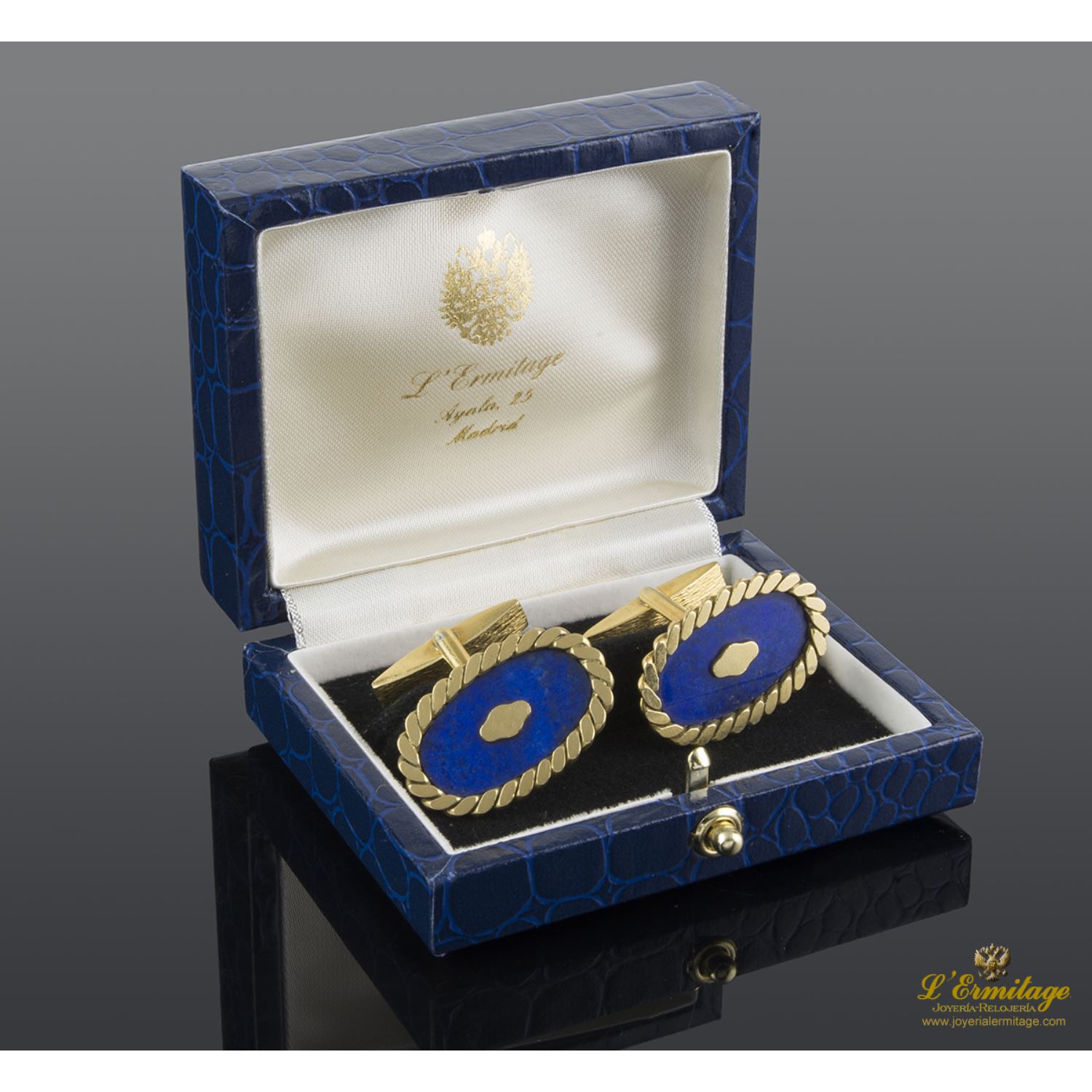 Gemelos oro amarillo en esmalte azul 