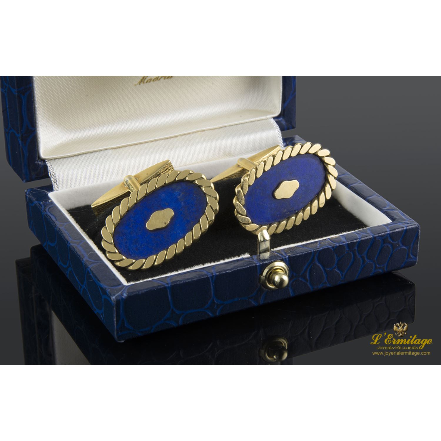 Gemelos oro amarillo en esmalte azul 