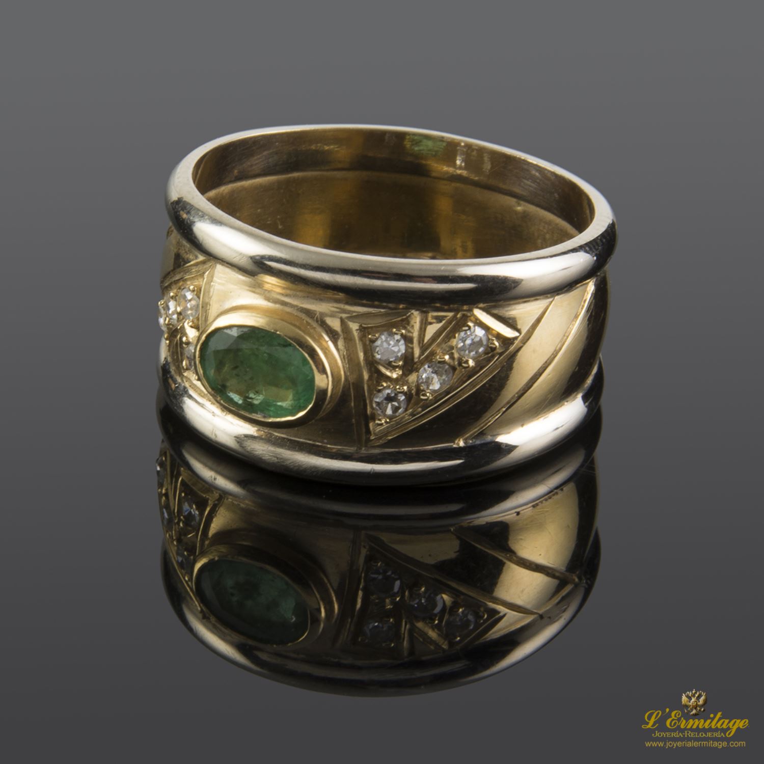 Sortija oro amarillo oro blanco esmeralda y diamantes