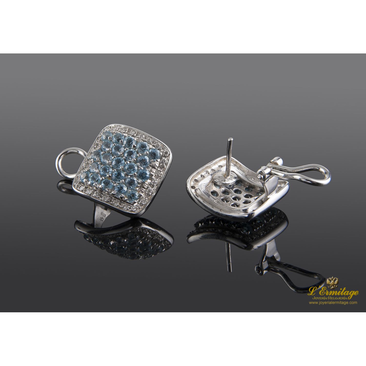 Pendientes en oro blanco con citrinos y diamantes.