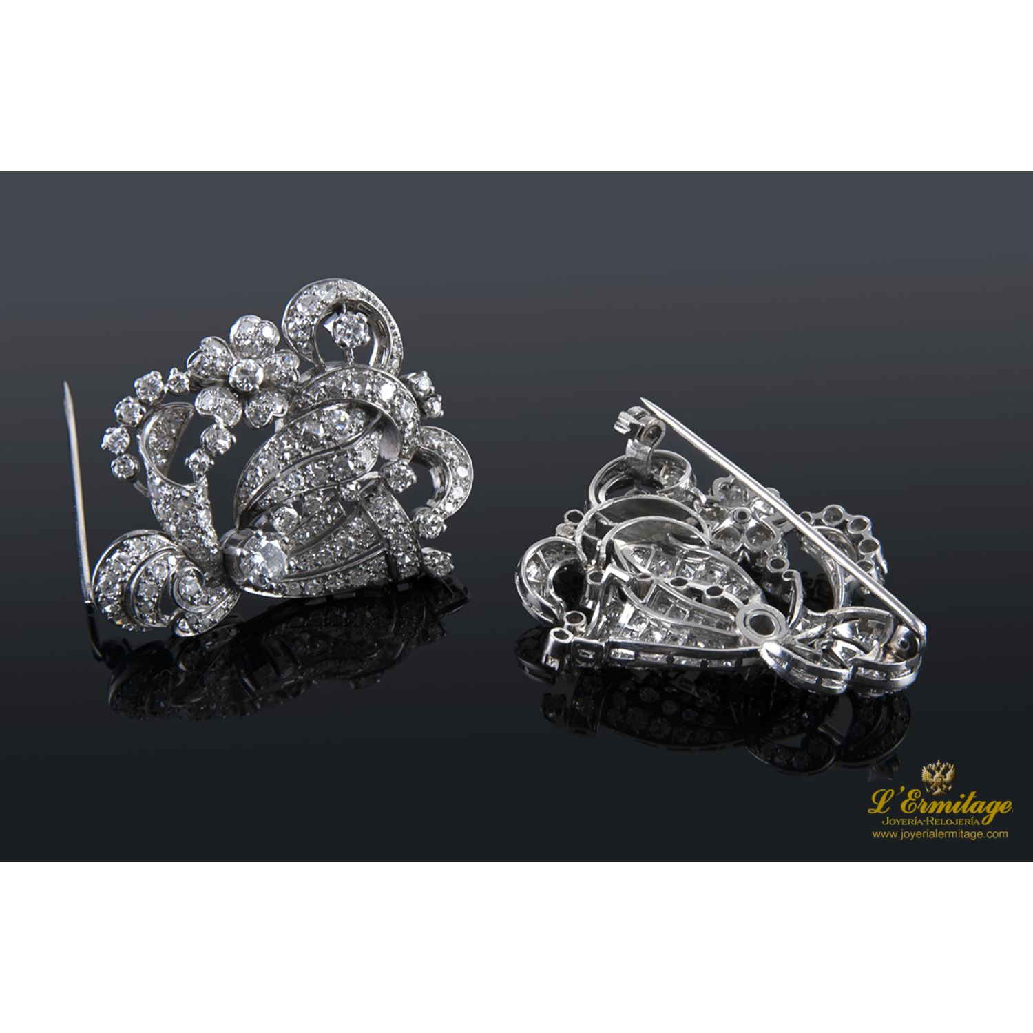 Broche tu y yo oro blanco y diamantes