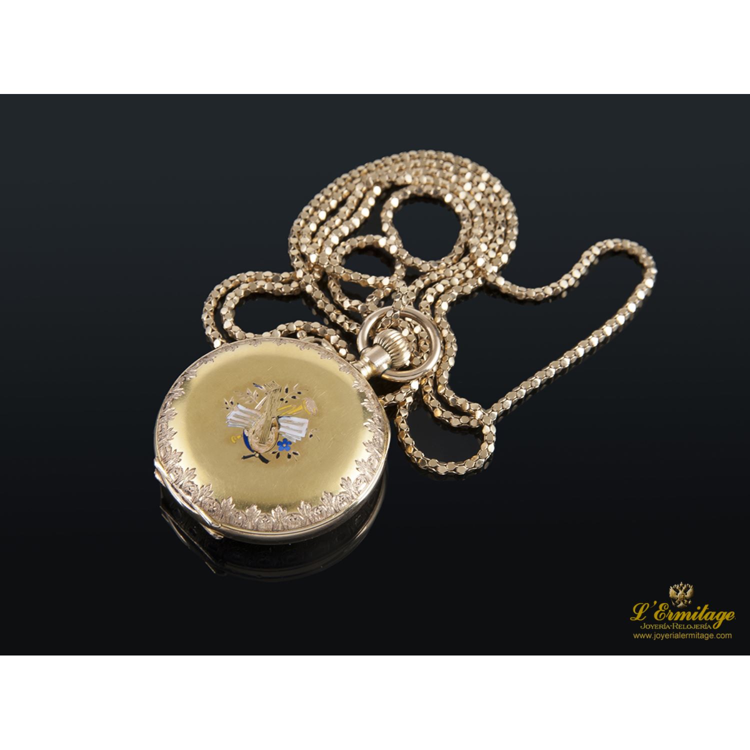 Reloj de bolsillo oro amarillo y diamantes clasico