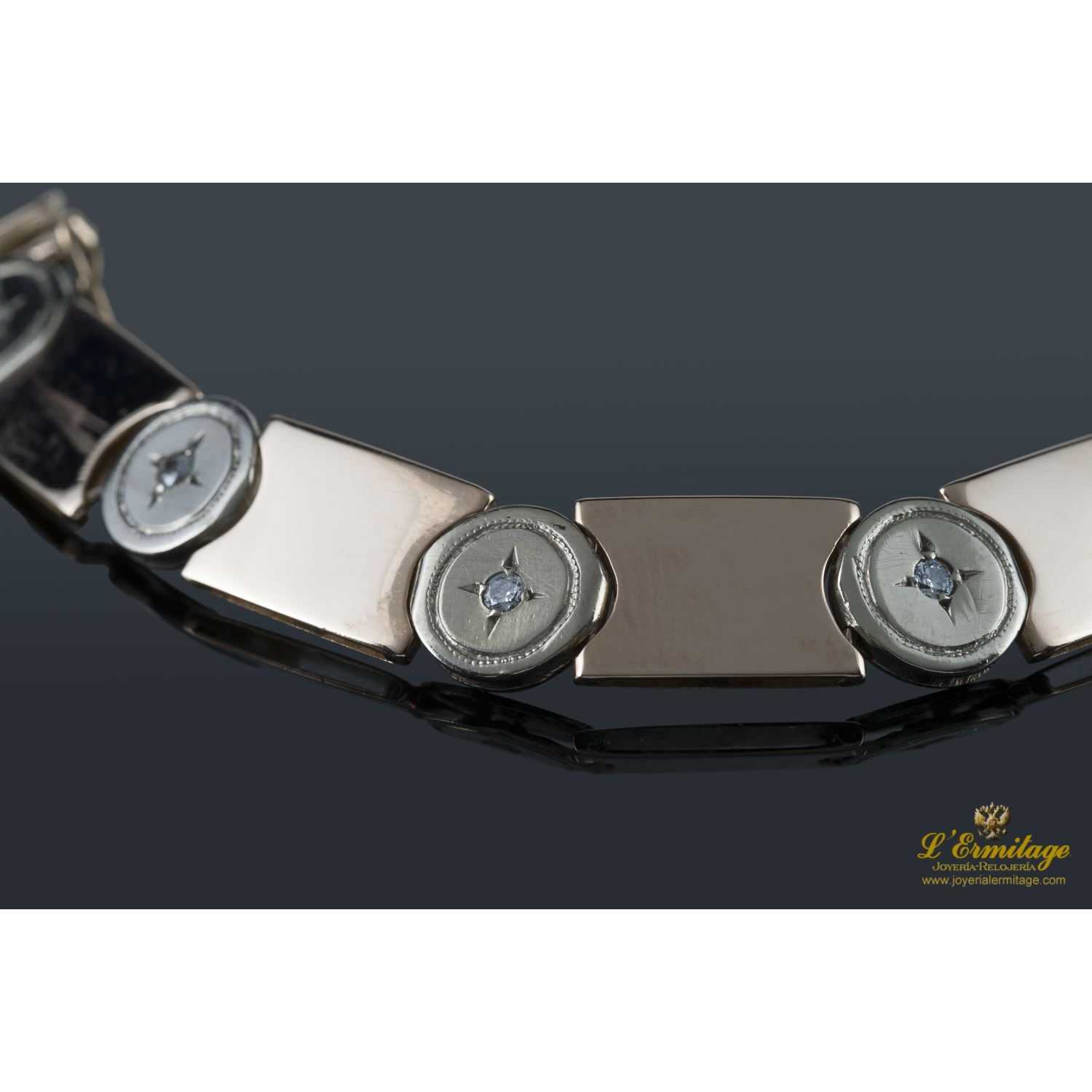 Pulsera oro rosa y blanco eslabón plano