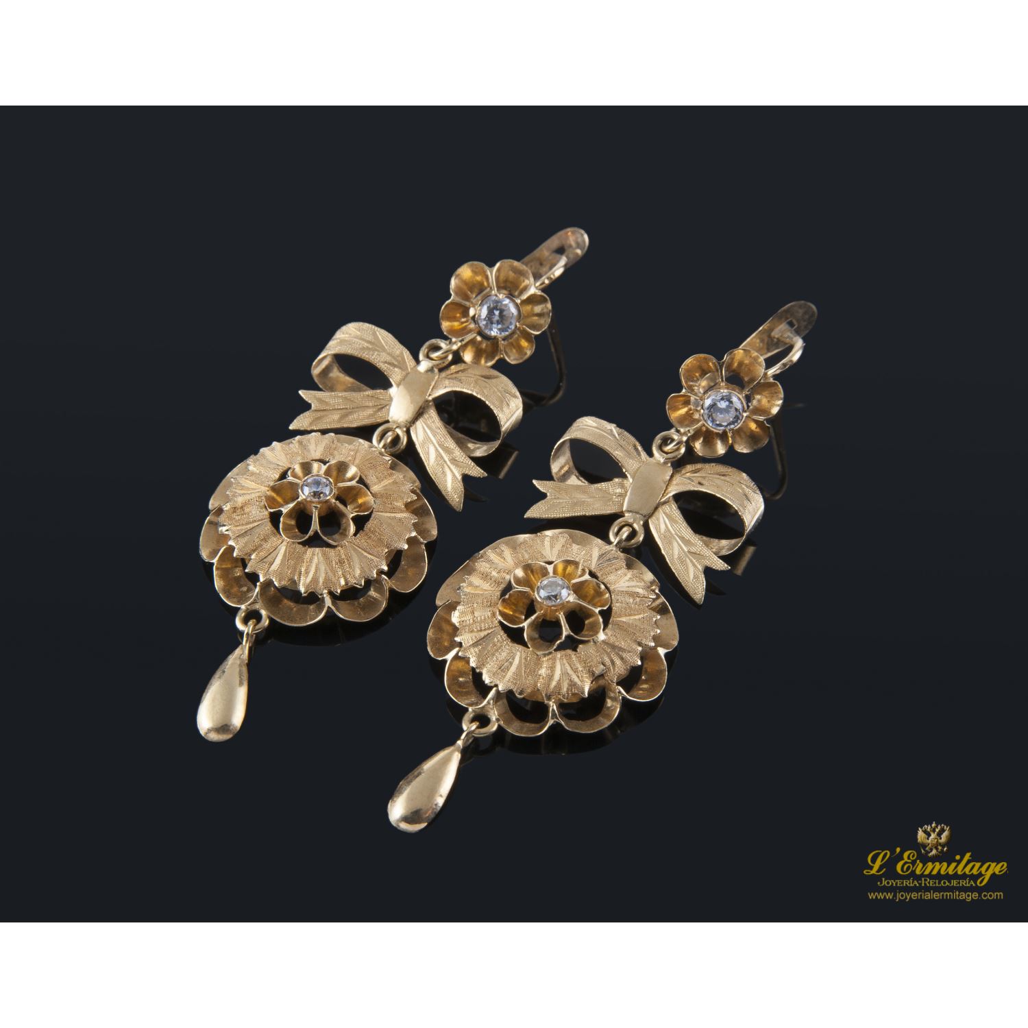 Pendientes isabelinos colgantes oro amarillo