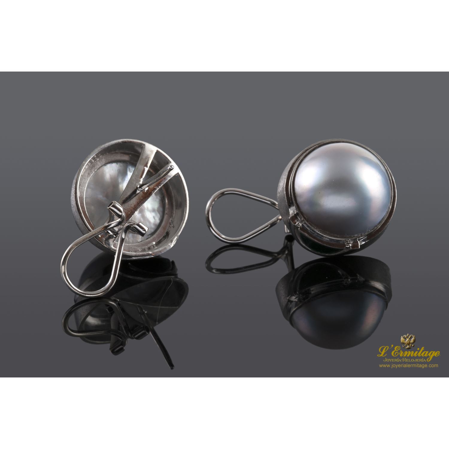 Pendientes oro blanco mate media perla 