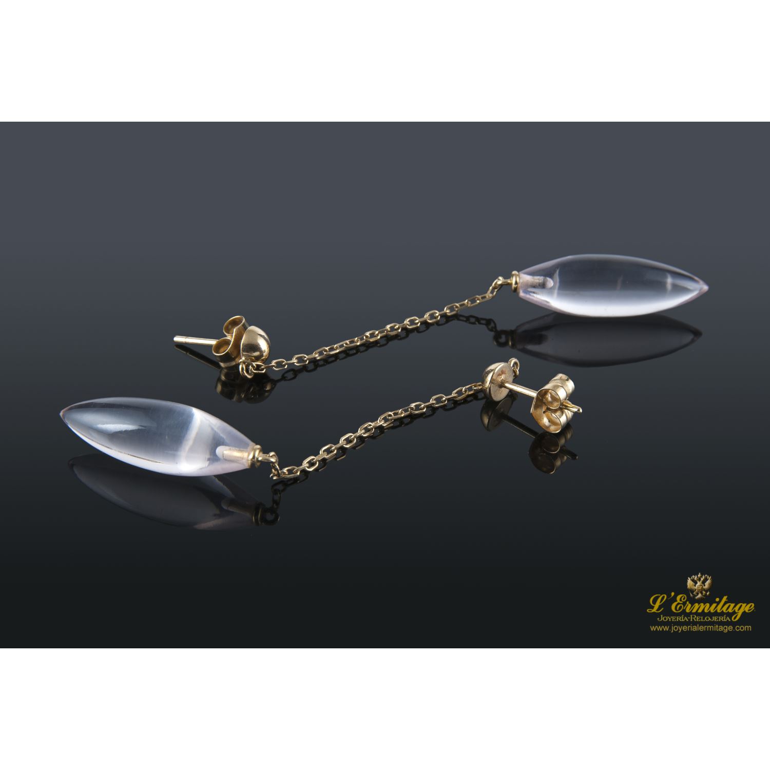 Pendientes oro amarillo y cuarzo