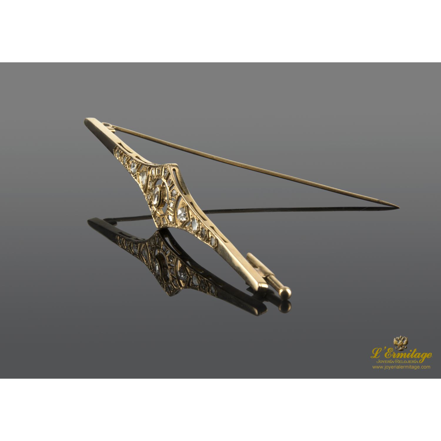 Broche-alfiler oro amarillo art-decco diamantes roca