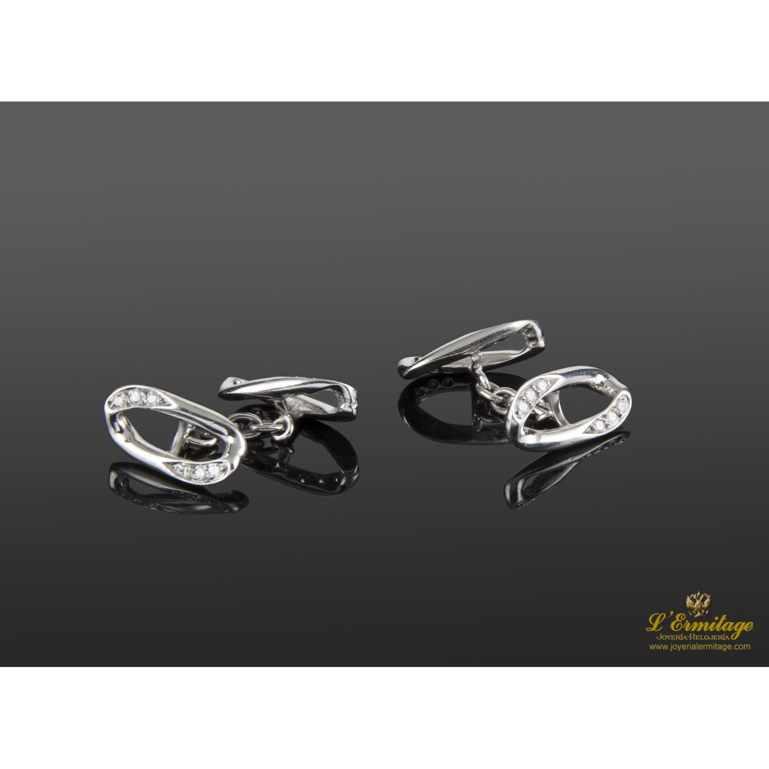 Gemelos oro blanco y diamantes. 