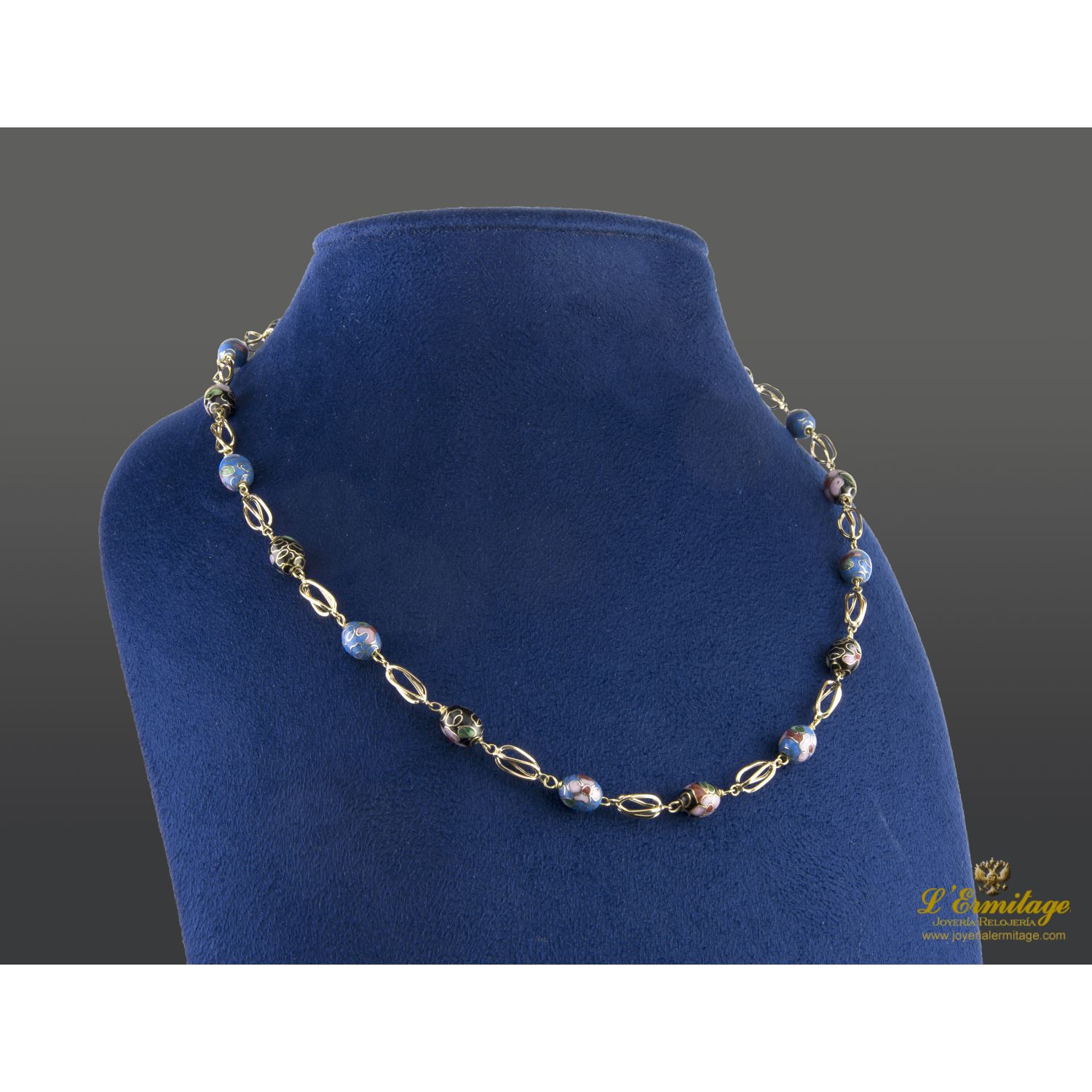 Gargantilla oro amarillo y cuentas de esmalte