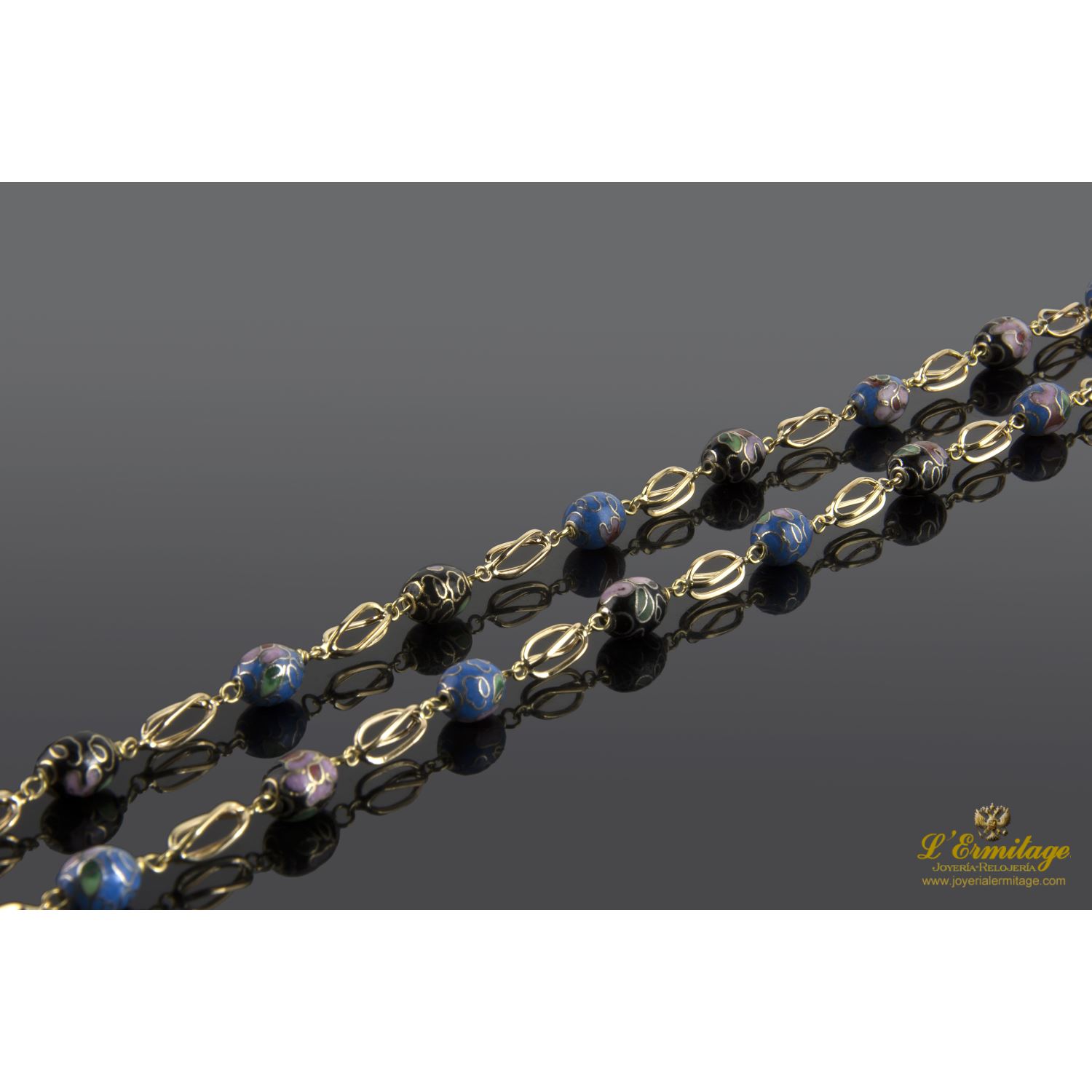 Gargantilla oro amarillo y cuentas de esmalte