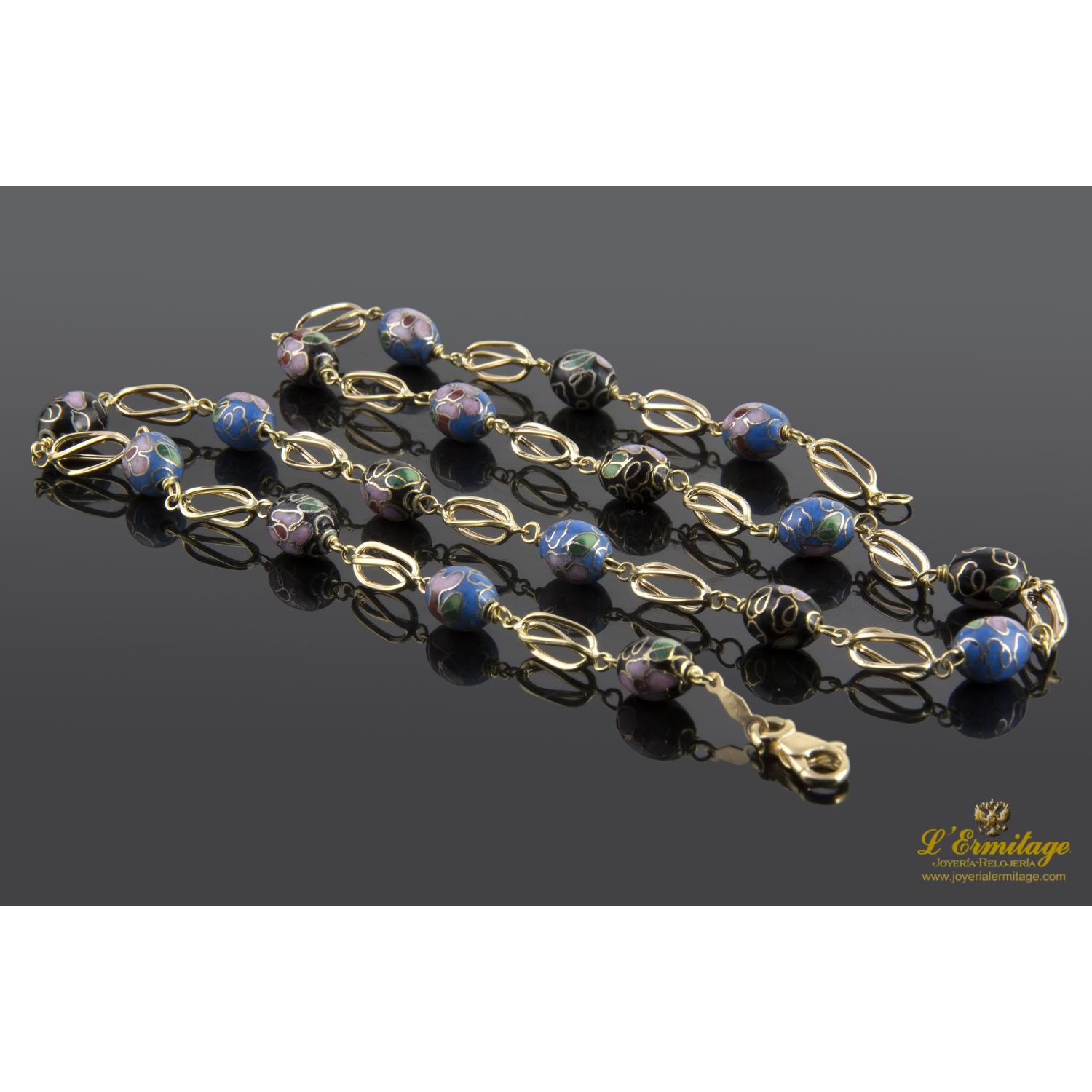 Gargantilla oro amarillo y cuentas de esmalte