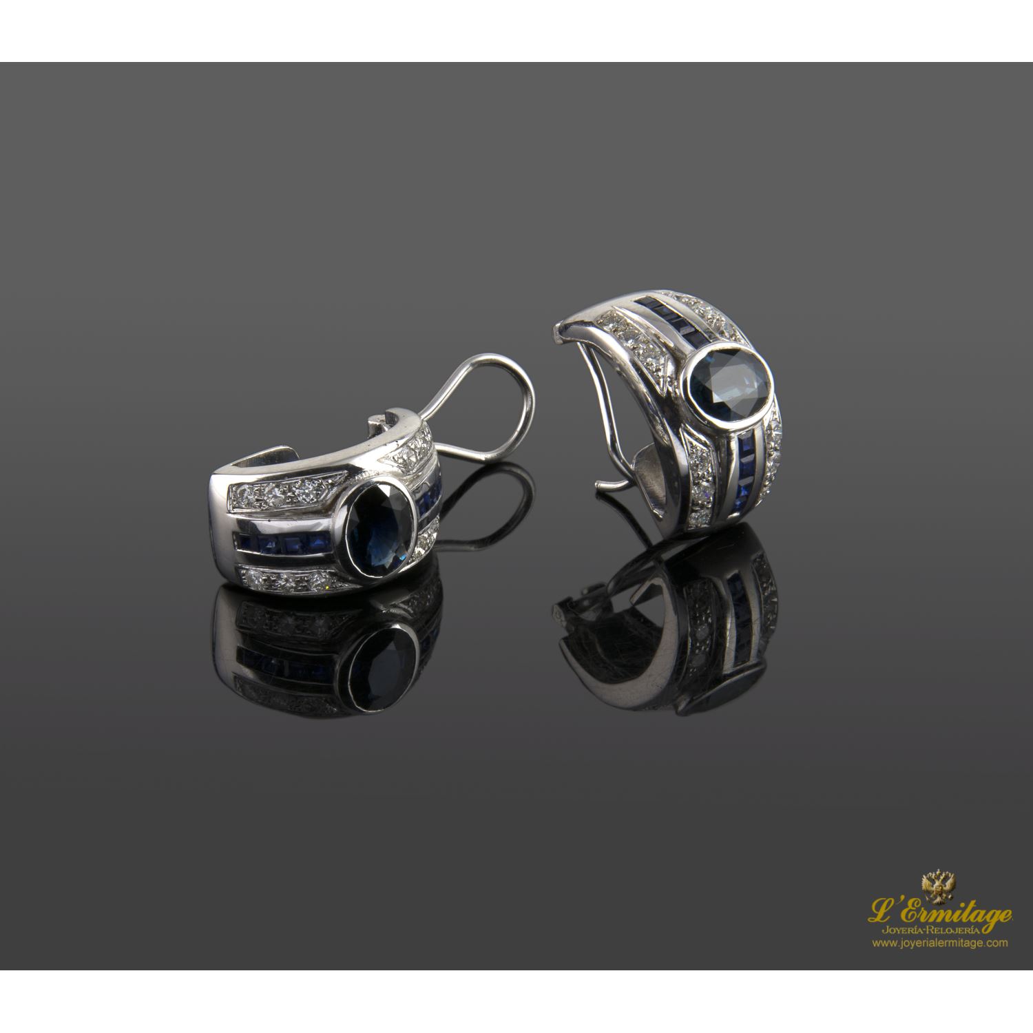 Pendientes oro blanco zafiros y diamantes