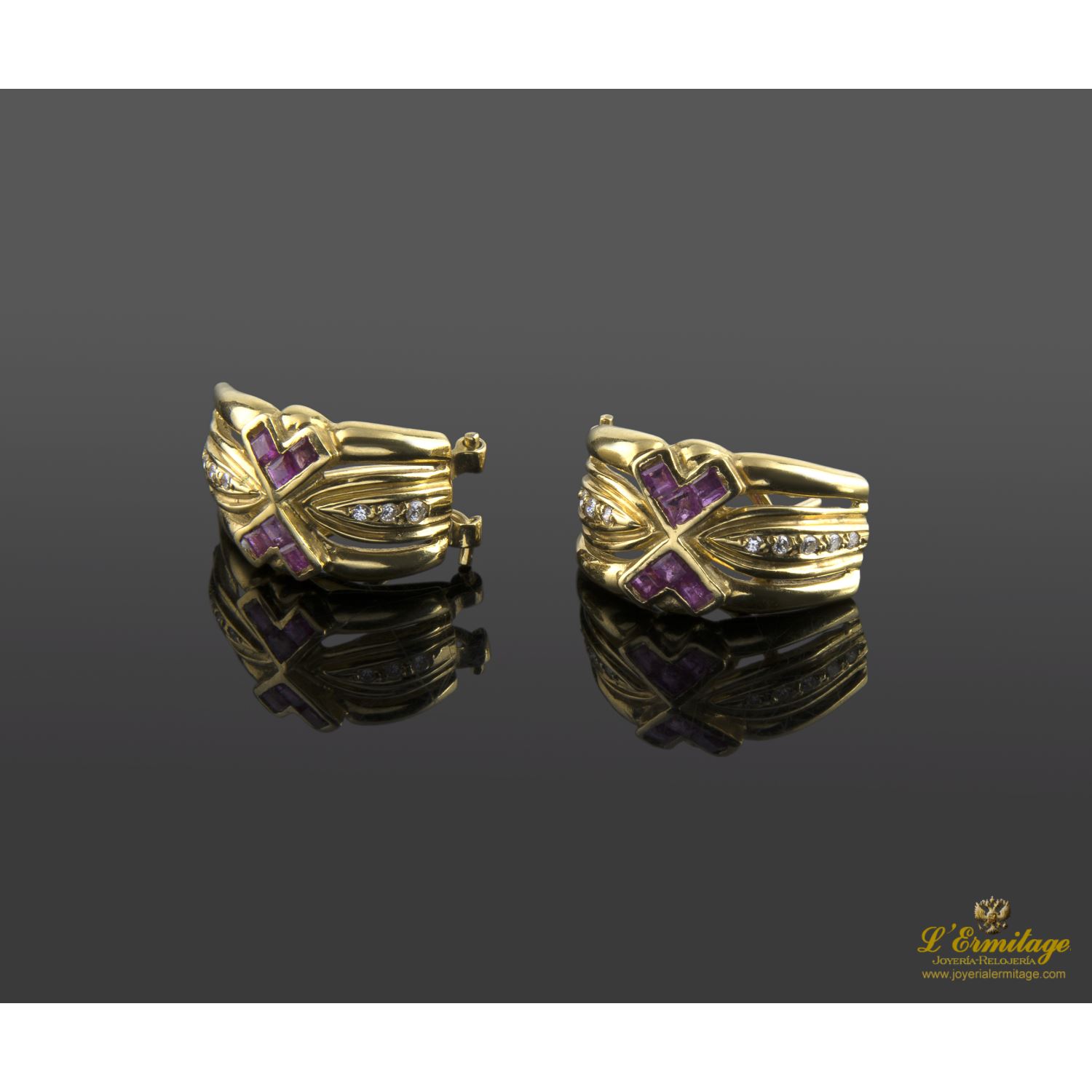 Pendientes oro amarillo rubíes y diamantes