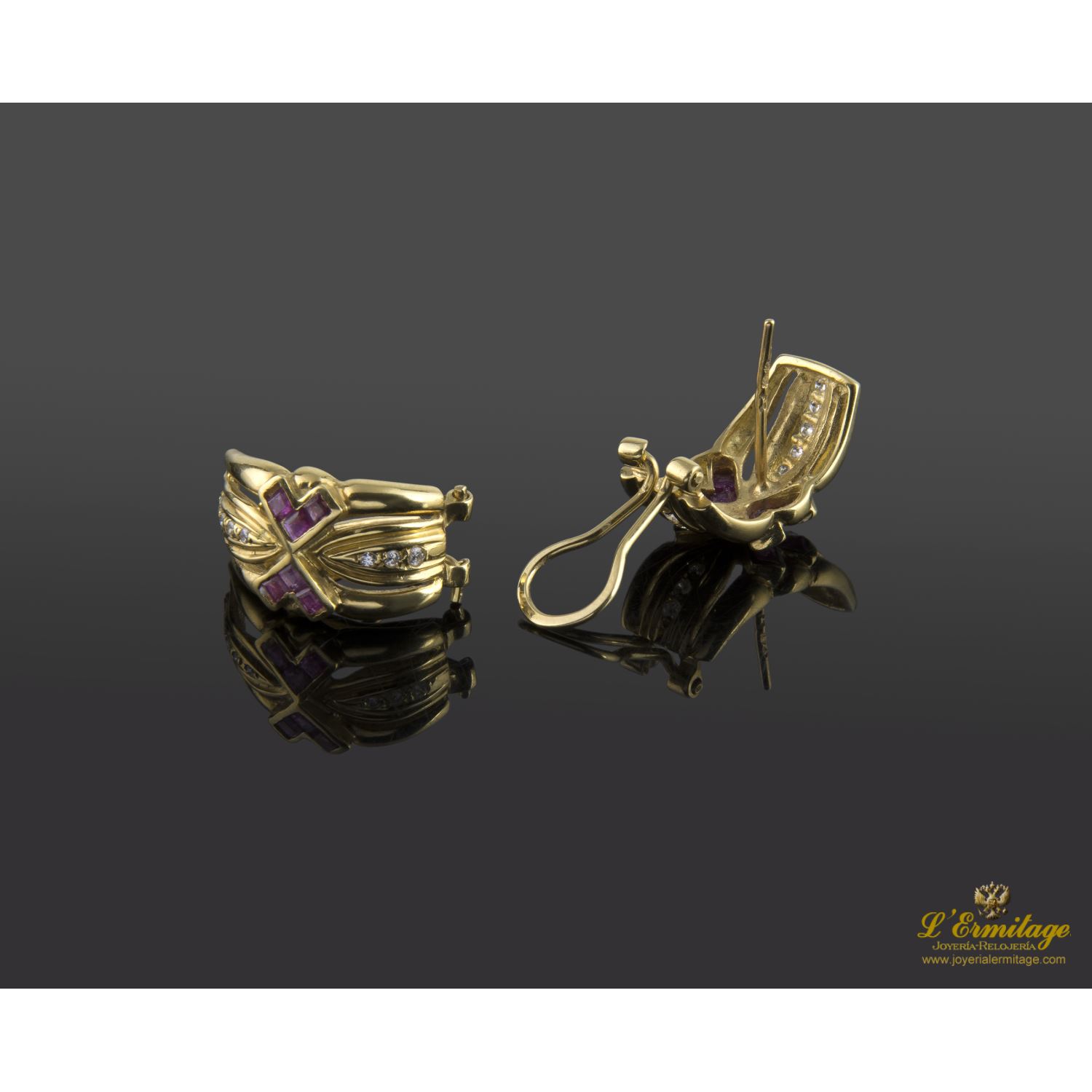 Pendientes oro amarillo rubíes y diamantes