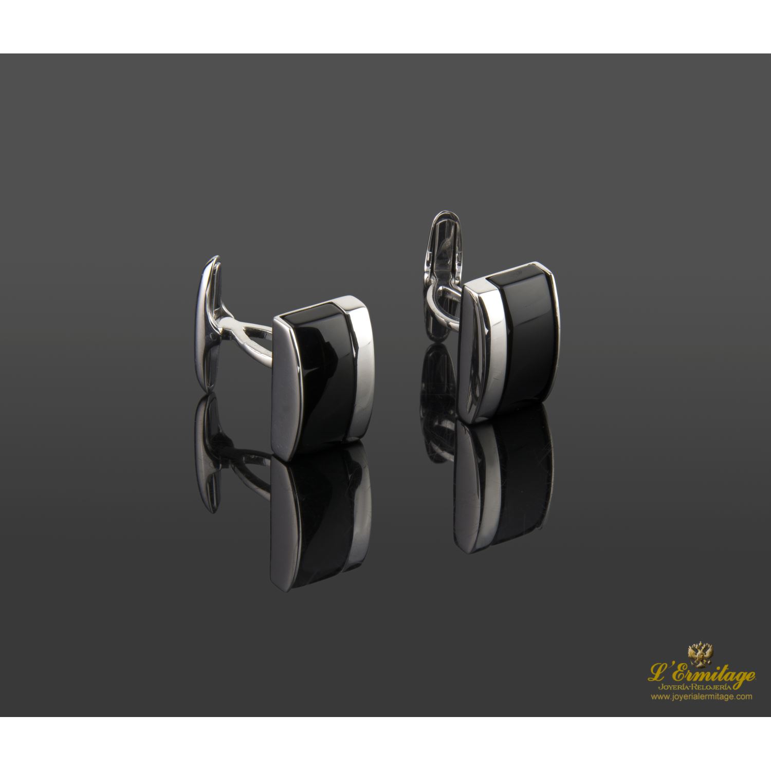 Gemelos oro blanco y onix