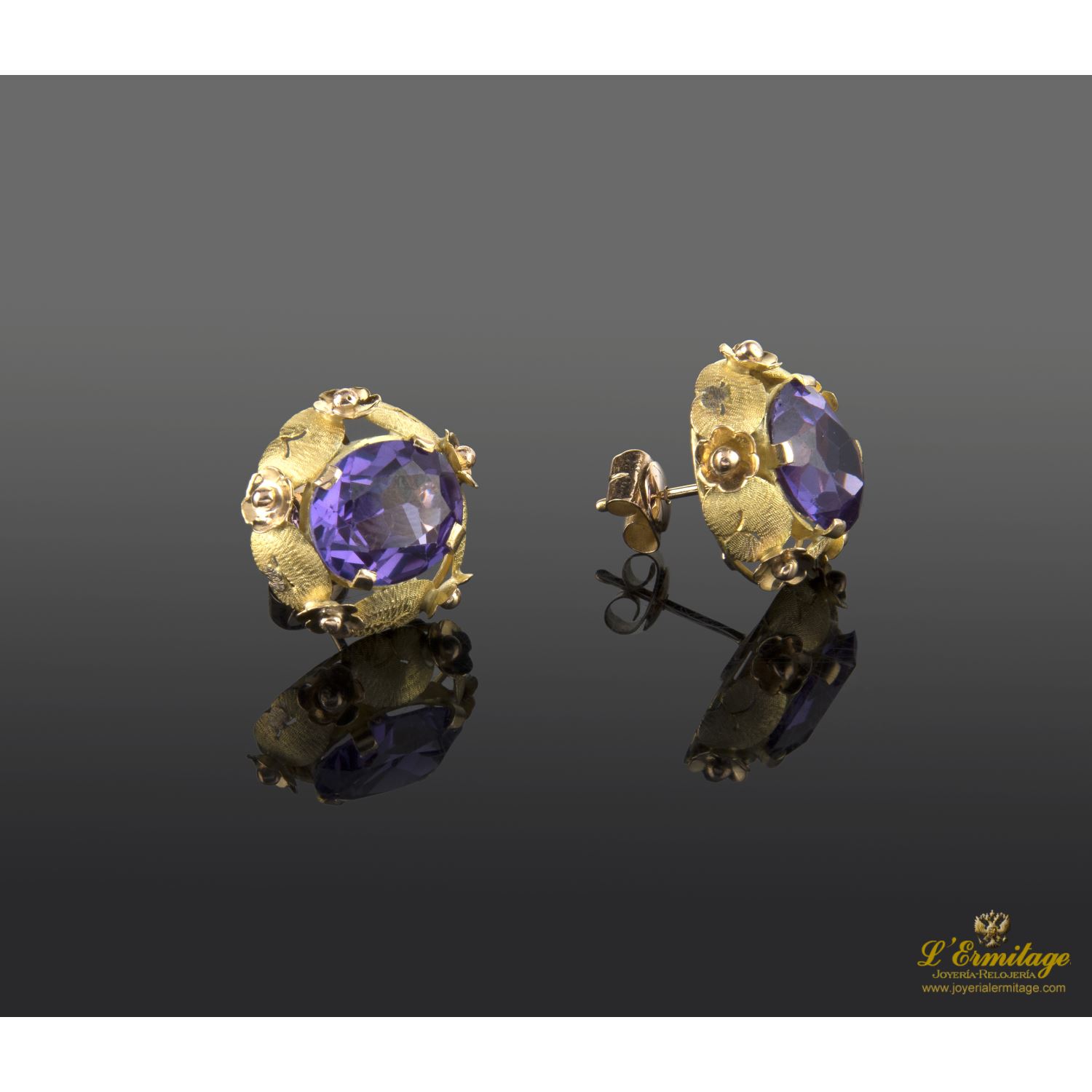 Pendientes oro amarillo amatistas