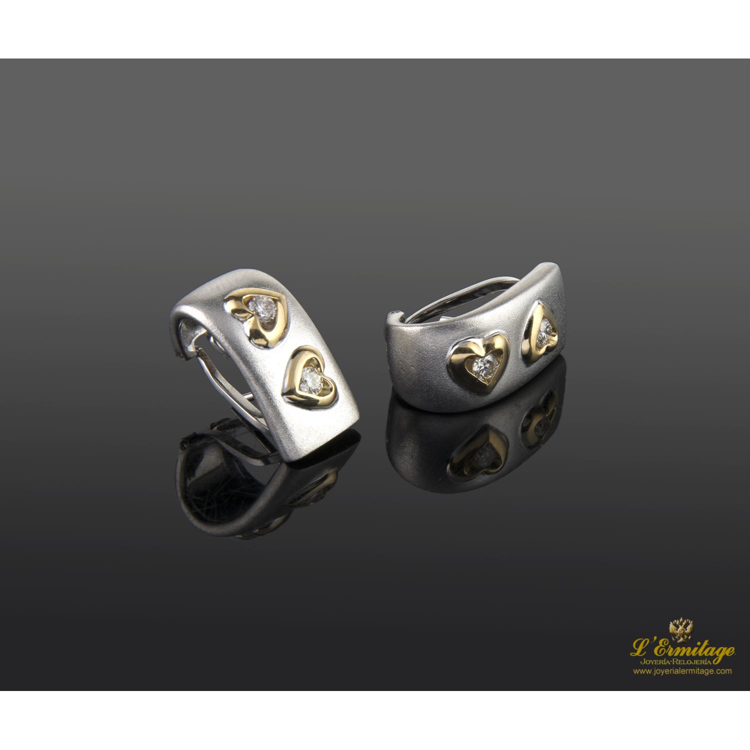 Pendientes oro blanco mate y diamantes