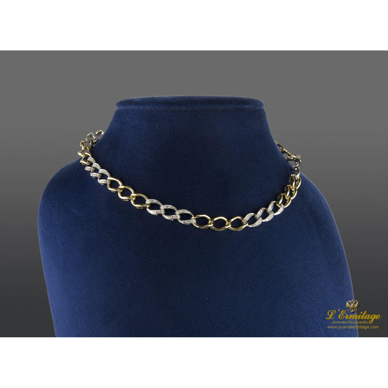 Cadena oro blanco oro amarillo y diamantes. 40Cm.