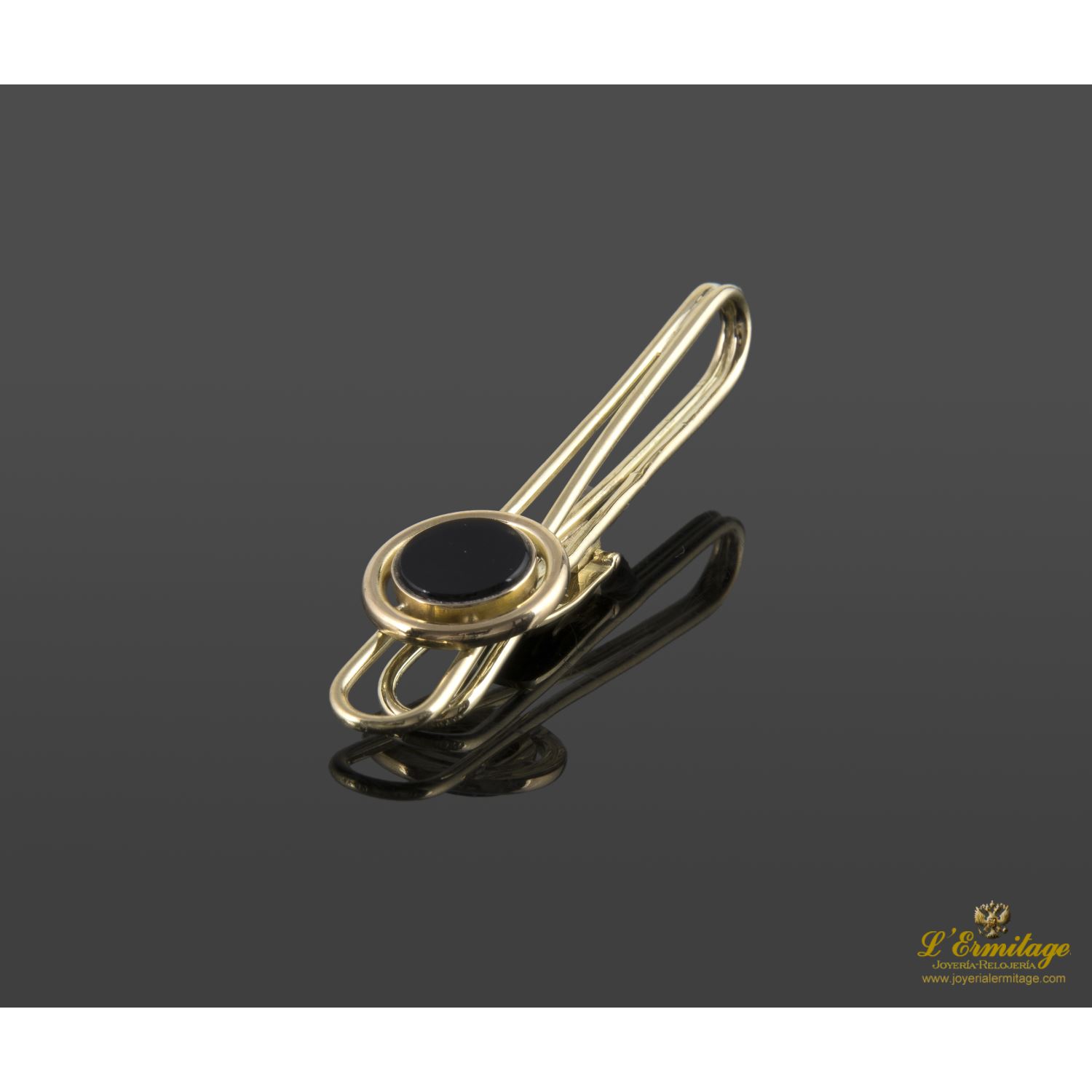 Pisacorbatas oro amarillo y ónix