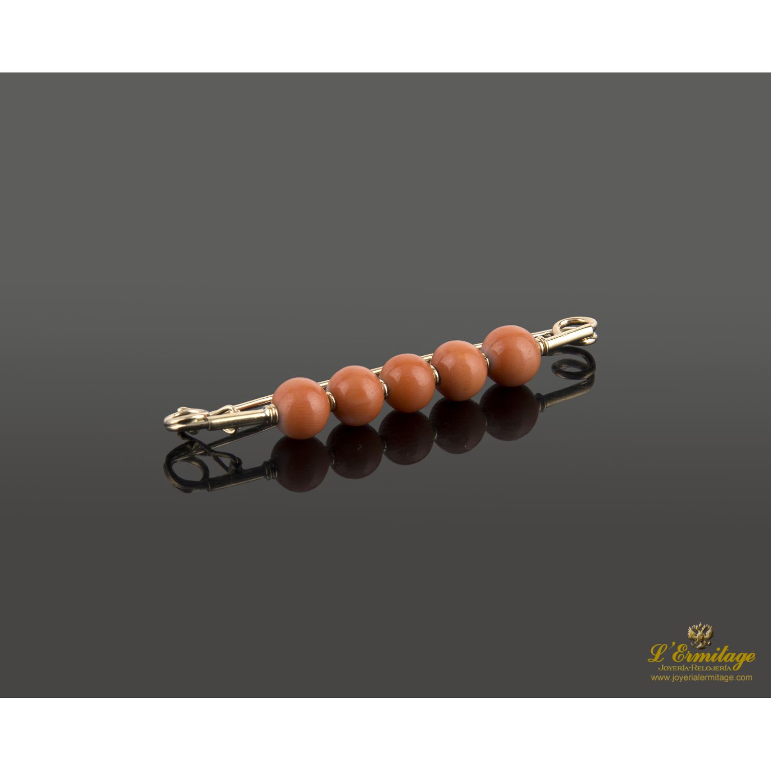 Broche-alfiler oro amarillo y corales