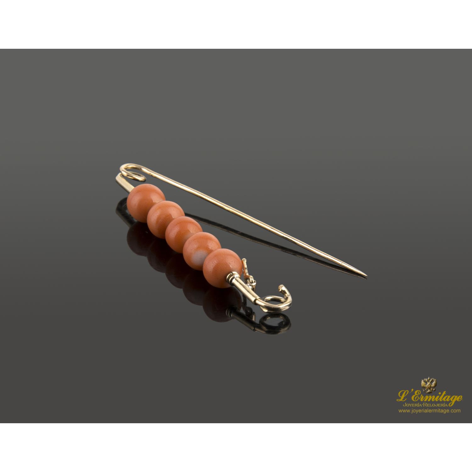 Broche-alfiler oro amarillo y corales
