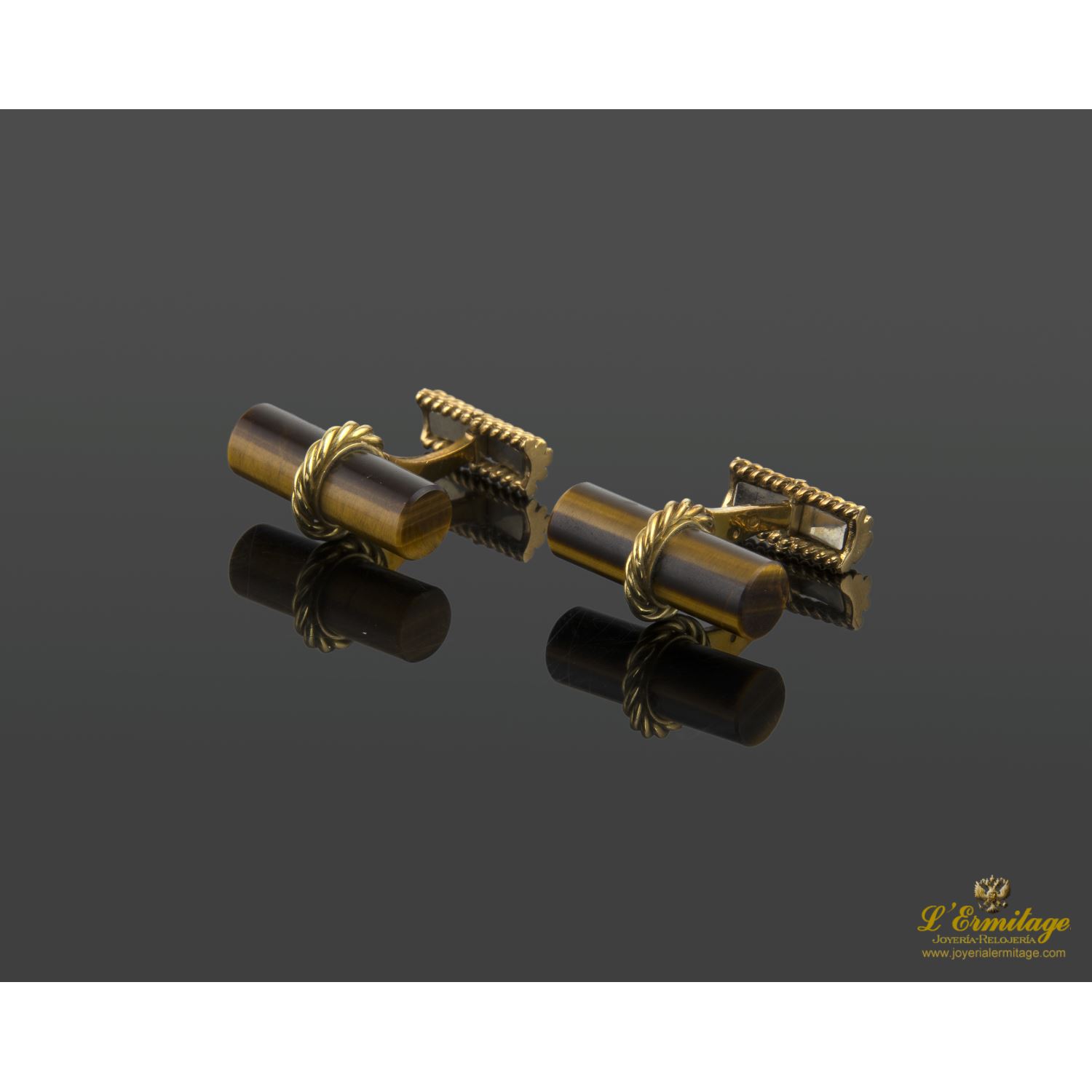 Gemelos oro amarillo ojo de tigre