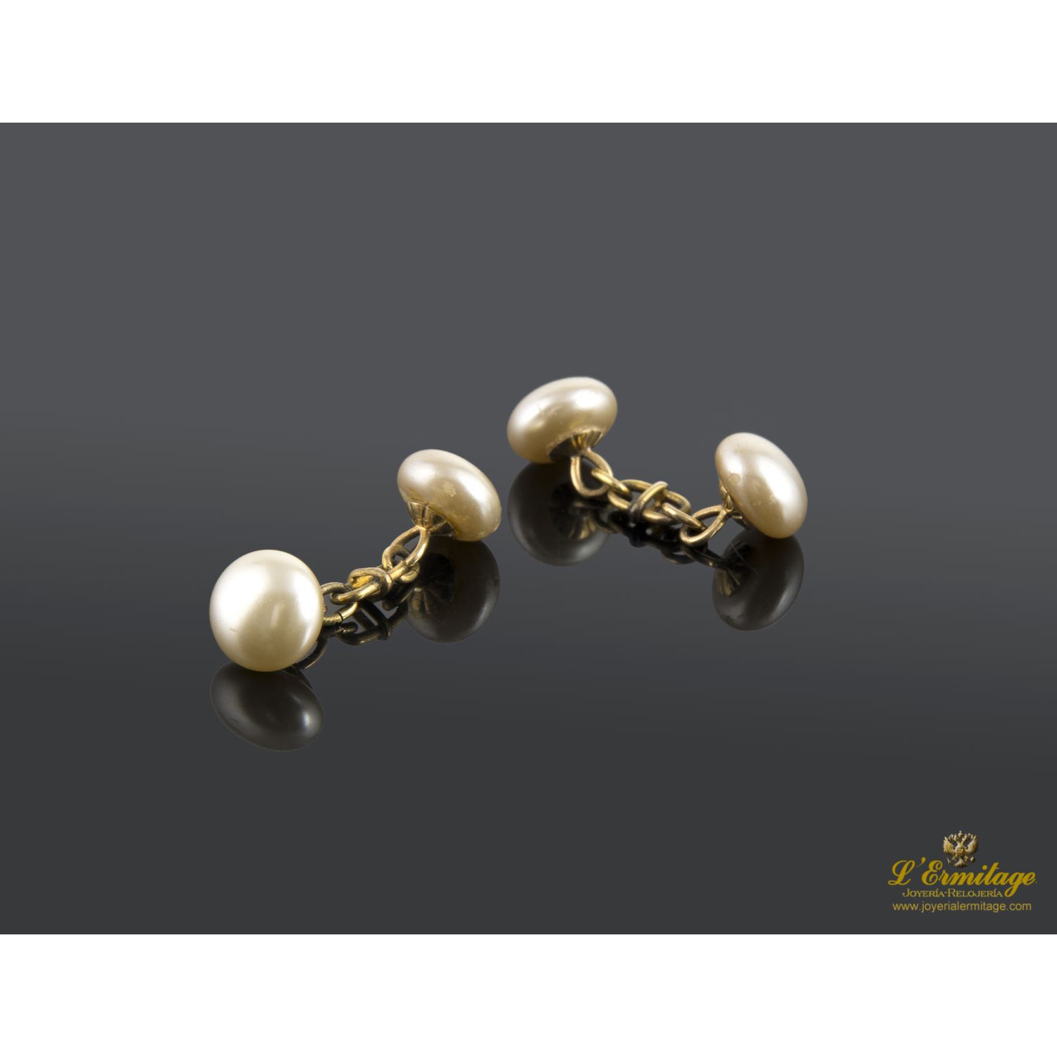 Gemelos oro amarillo y perlas