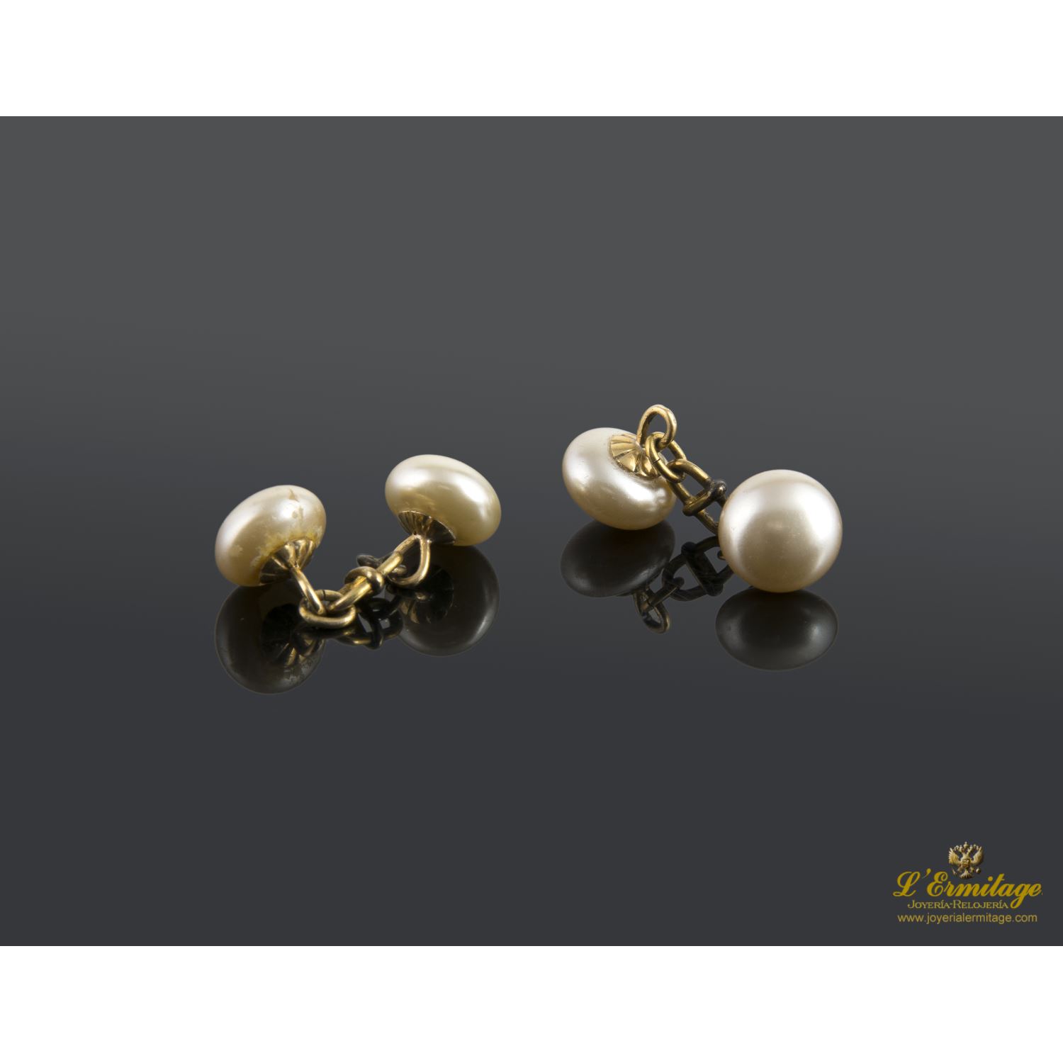 Gemelos oro amarillo y perlas