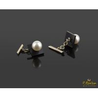 Gemelos oro amarillo perla y ónix