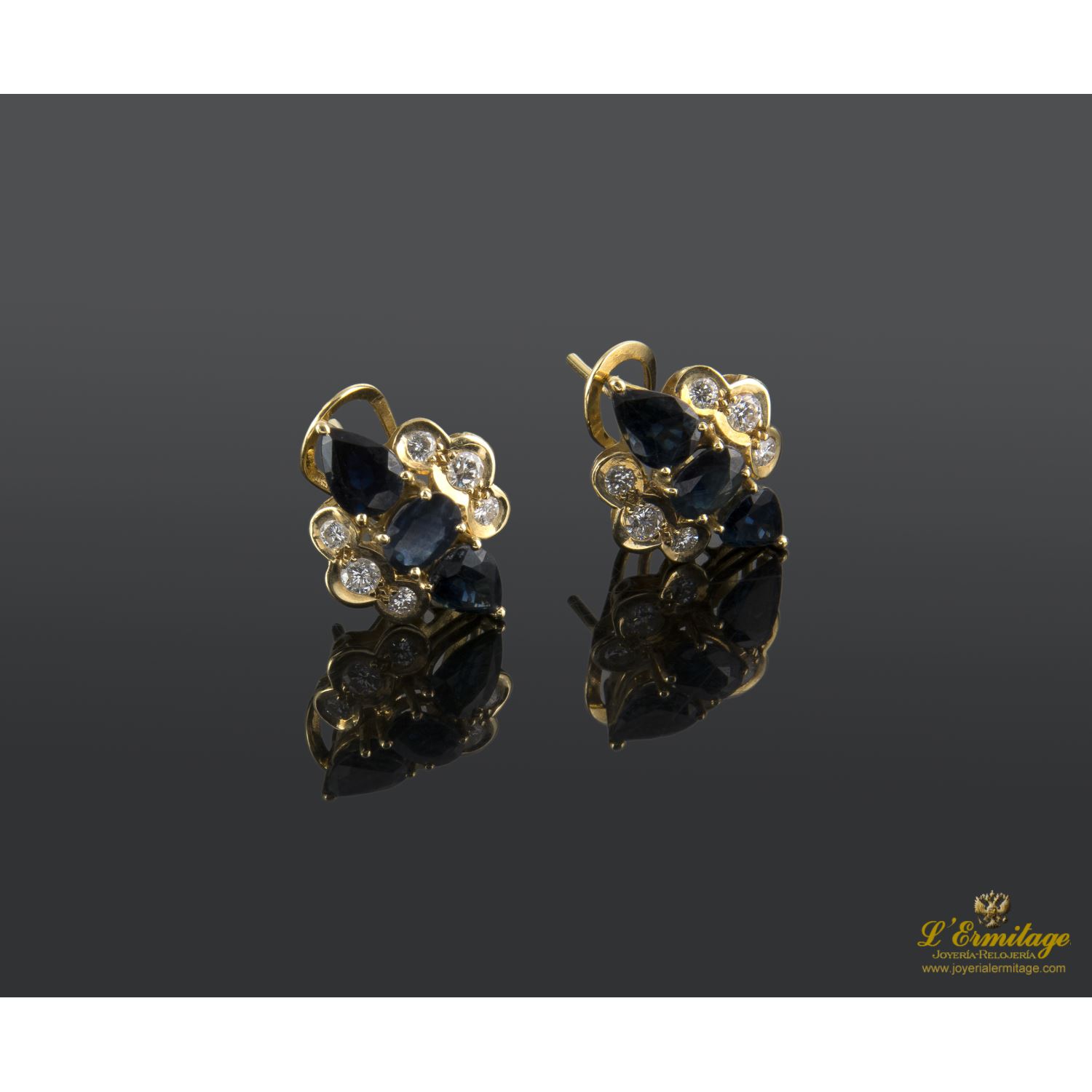 Pendientes oro amarillo zafiros y diamantes