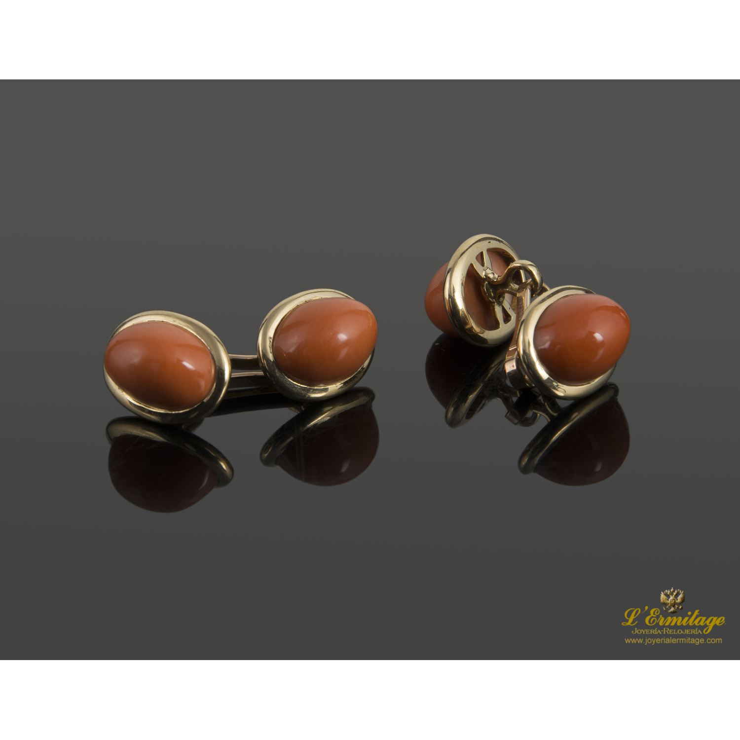Gemelos oro amarillo y coral.