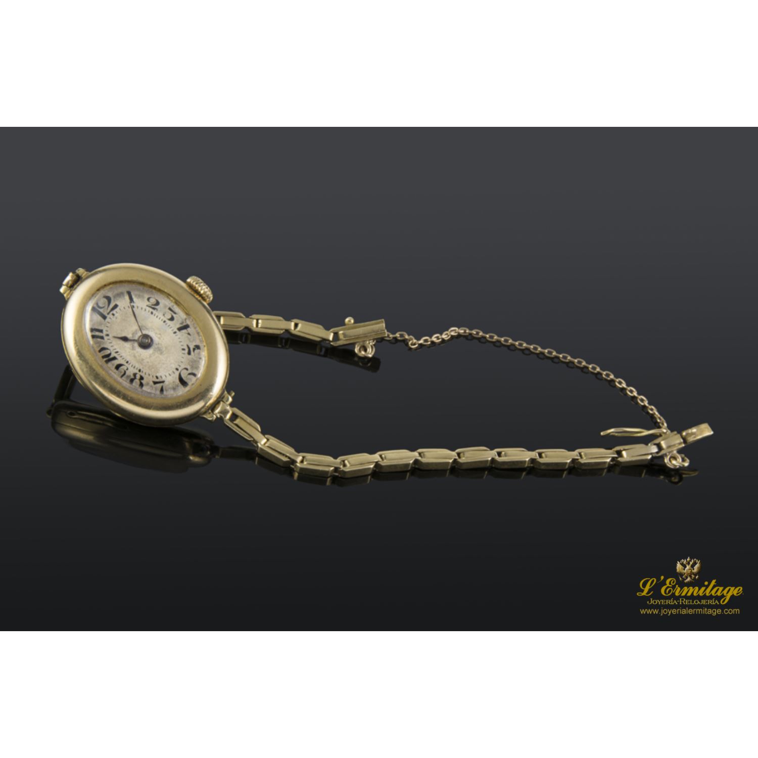 Antiguo oval señora oro amarillo cuerda manual