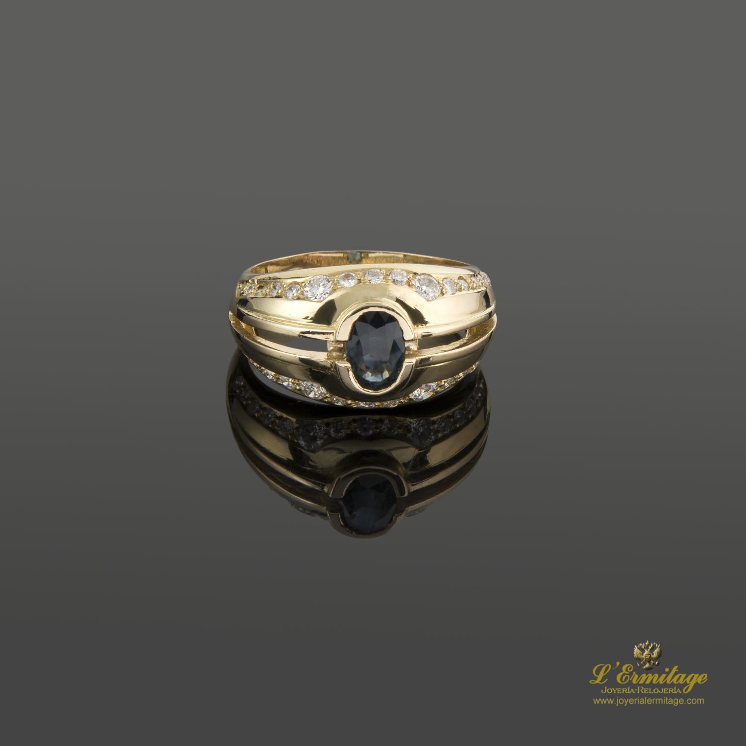 Sortija oro amarillo zafiro y diamantes