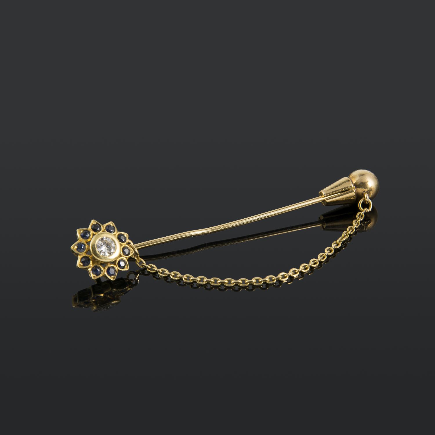 Broche-alfiler oro amarillo diamante y zafiros