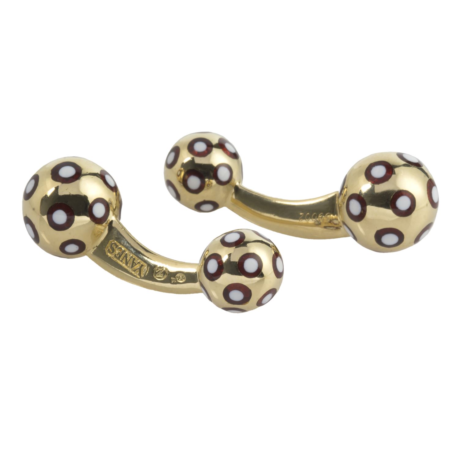 Gemelos firmados por yanes en oro amarillo y esmalte.