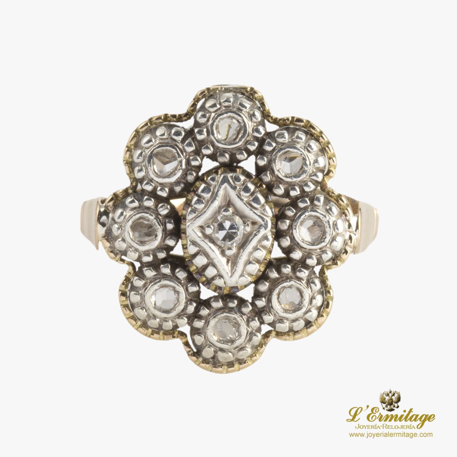 Sortija oro amarillo y oro blanco con diamantes