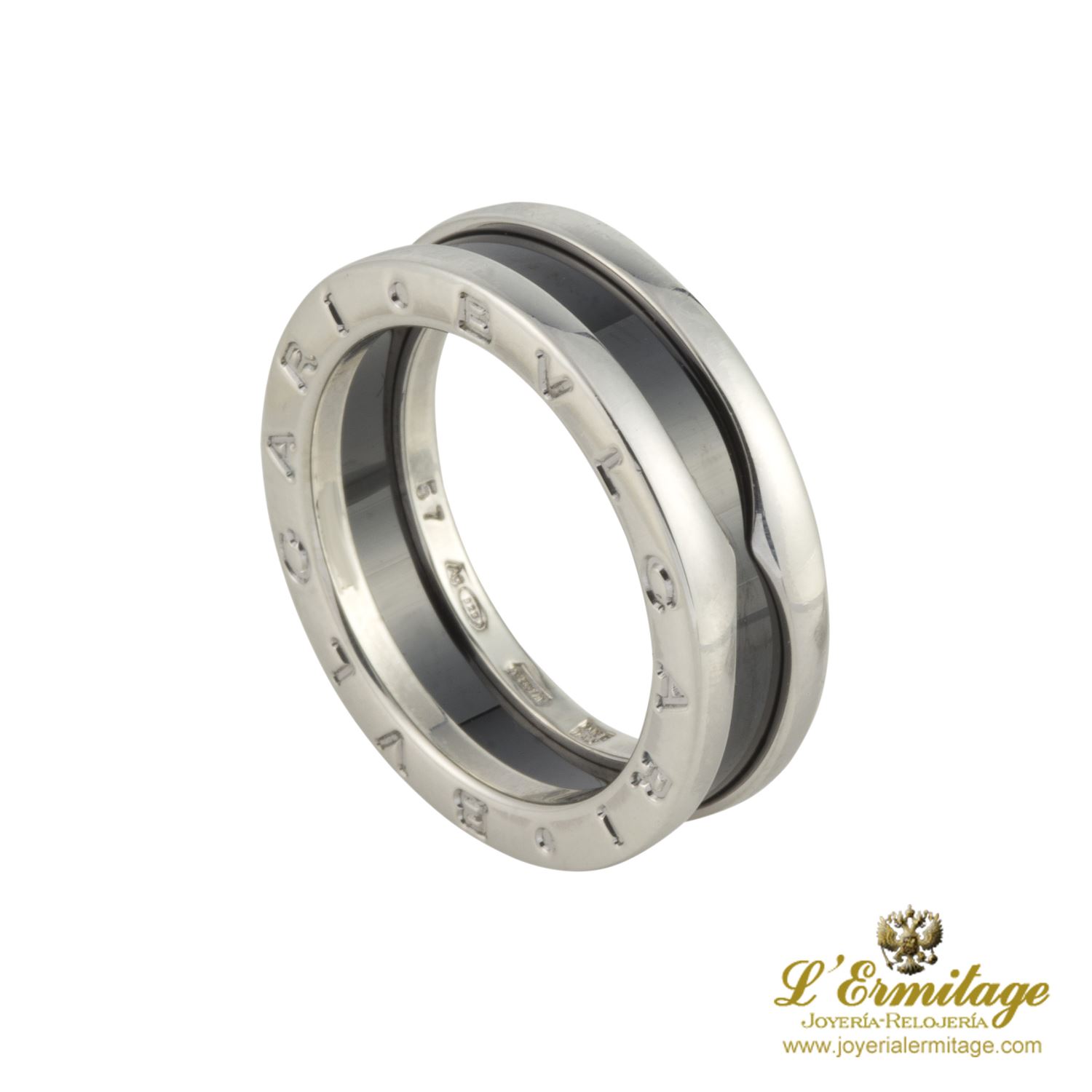 Anillo save the children de una banda en plata de ley con cerámica negra. Talla nº: 57. 