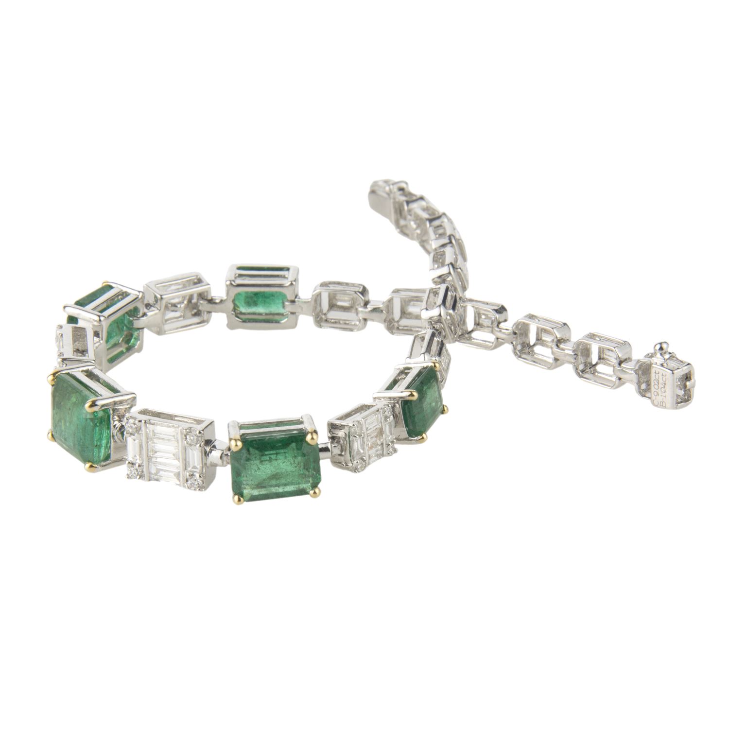 Pulsera oro blanco esmeraldas y diamantes
