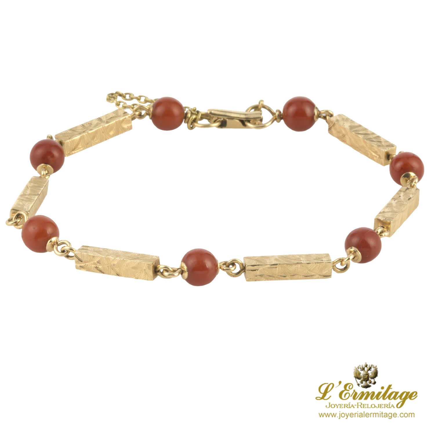 Pulsera antigua oro amarillo y coral