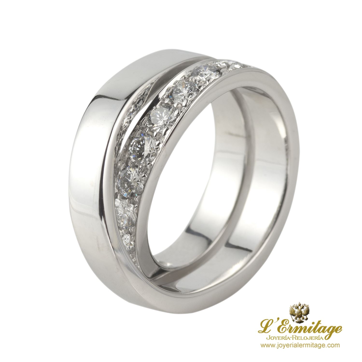 Anillo nouvelle vague oro blanco y diamantes. Talla 52.