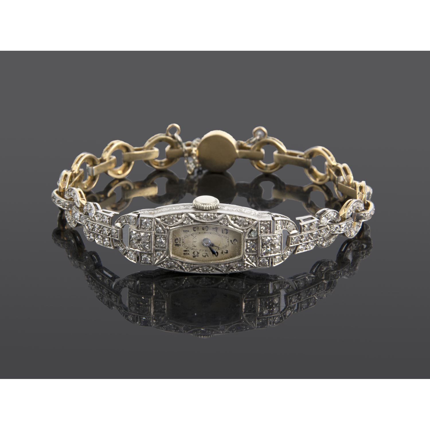 Fix art deco oro blanco y diamantes cuerda manual señora