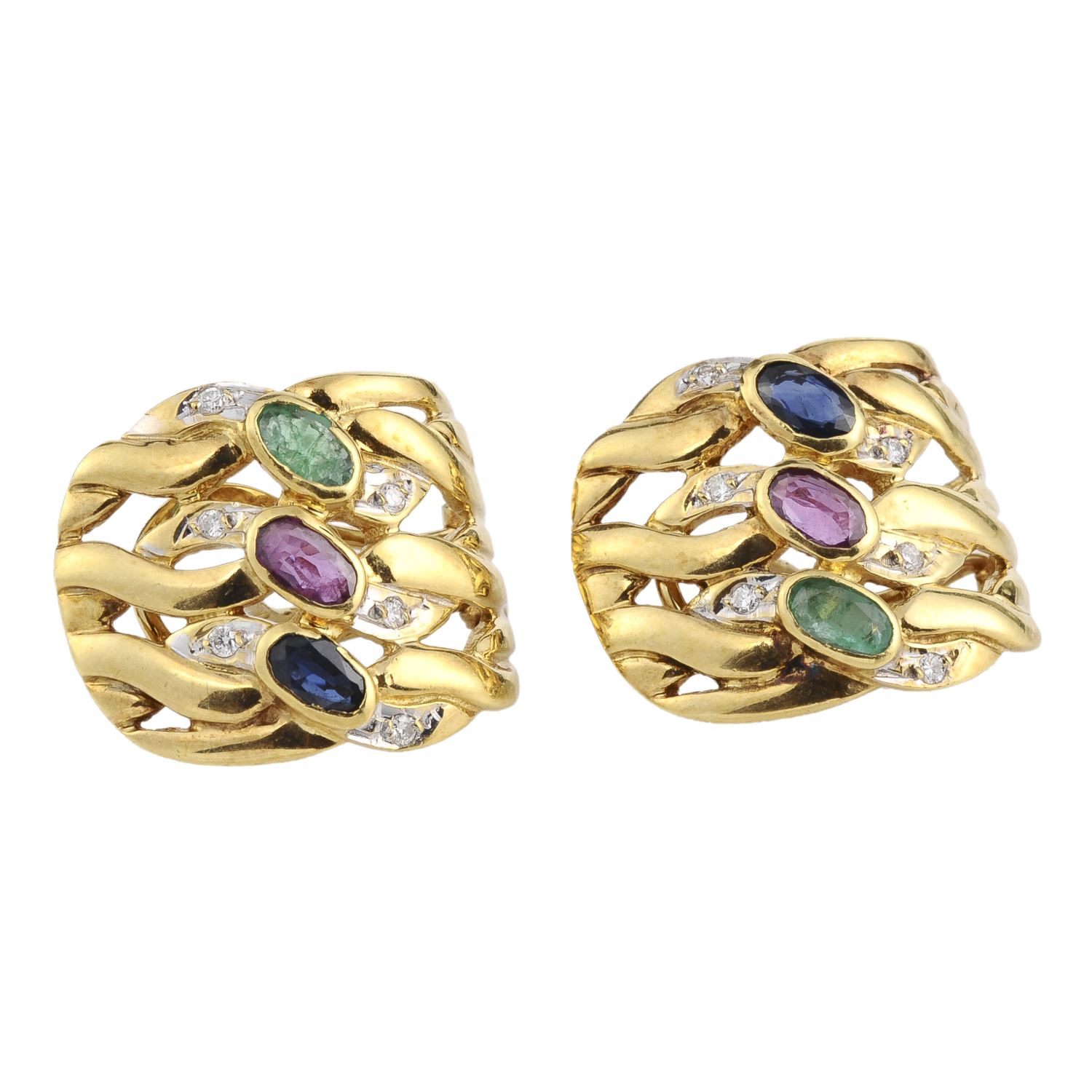 Pendientes oro amarillo esmeralda rubí zafiro y diamantes