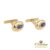 GEMELOS<BR>GEMELOS OVALADOS ORO AMARILLO Y ZAFIRO...