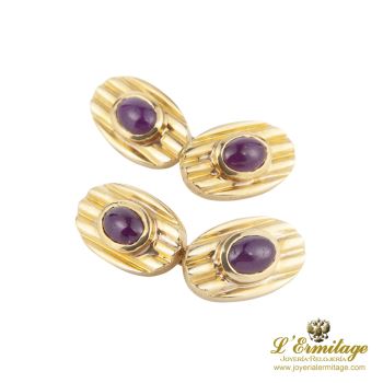 GEMELOS<BR>GEMELOS OVALADOS ORO AMARILLO Y RUBÍES... · ref.: (CIX)